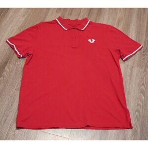 True Religion Mens Red Short Sleeve Polo Shirt Horseshoe Logo Graphic XL
